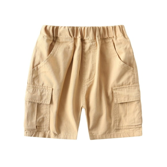 Zpanxa Boys Summer Casual Cargo Shorts Elastic Waist Solid Color Cotton Multi Pocket Loose Fit Casual Short Pants 5-6 Years