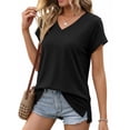 thumbnail image 3 of MOSHU V Neck T-Shirts for Womens Plus Size Side Split Short Sleeve Shirts Loose Fit Tee Dressy Casual Women Tops, 3 of 12