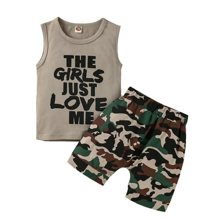 

Bmnmsl Boy Sets Special Letter Printed Vest Camouflage Short Pants