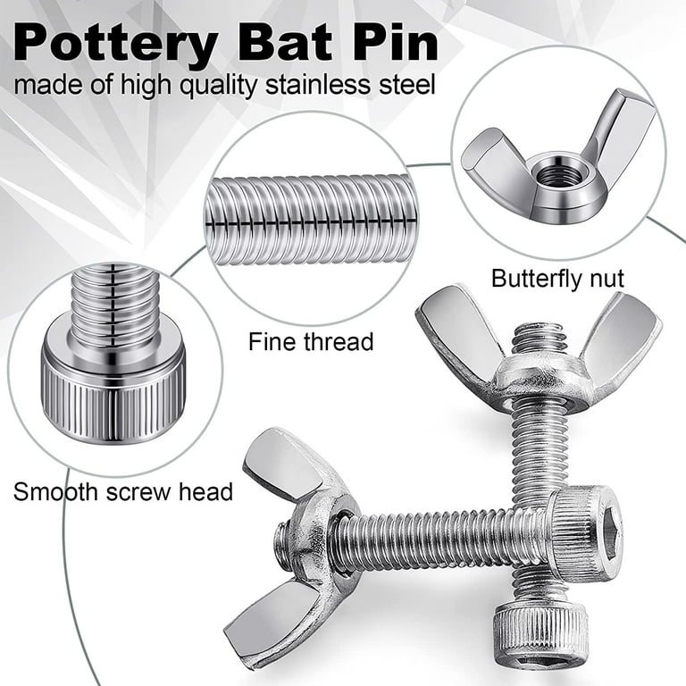 PATIKIL 2 Pack 12 Pottery Wheel Bat, 1/3 Thick Round Pottery Bat System,  Pre Pin Holes 10 Apart with 1 Long Pin 304 Stainless Steel Screws for All