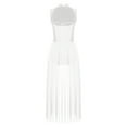 thumbnail image 4 of TiaoBug Womens Lyrical Dance Costume Mock Neck Ballet Gymnastic Dance Leotard High-Low Flowy Dresses White M, 4 of 7