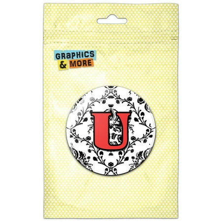 

Letter U Initial Damask Elegant Red Black Refrigerator Button Magnet