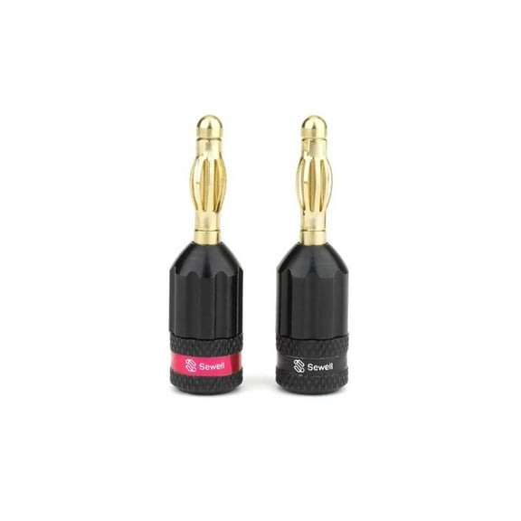 Strike Banana Plugs for Speaker Wire with V-Lock Technology, 24k Gold, Compact Solder-Free Connectors (12–18 AWG)