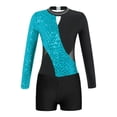 thumbnail image 5 of Yeahdor Kids Girls Long Sleeves Gymnastics Skating Leotard Unitard with Shorts Bottom Set Performance Dancewear Green&Black 8, 5 of 6