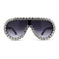 thumbnail image 1 of Maximalist Heavy Rhinestone Iced Plastic Racer Shield Sunglasses Black Smoke, 1 of 4