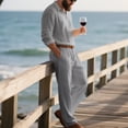 thumbnail image 5 of Men's Long Sleeve Casual Linen Shirt and Pants Set, Lightweight Breathable Outfit for Summer Beach, Relaxed Fit, 5 of 5