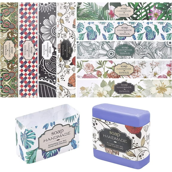 90pcs Soap Wrapper 9 Style Flower Wrap Paper Tape Vertical Soap Paper Tag Soap Sleeves Covers for Christmas Homemade Soap Bar Packaging Supplies DIY DIY