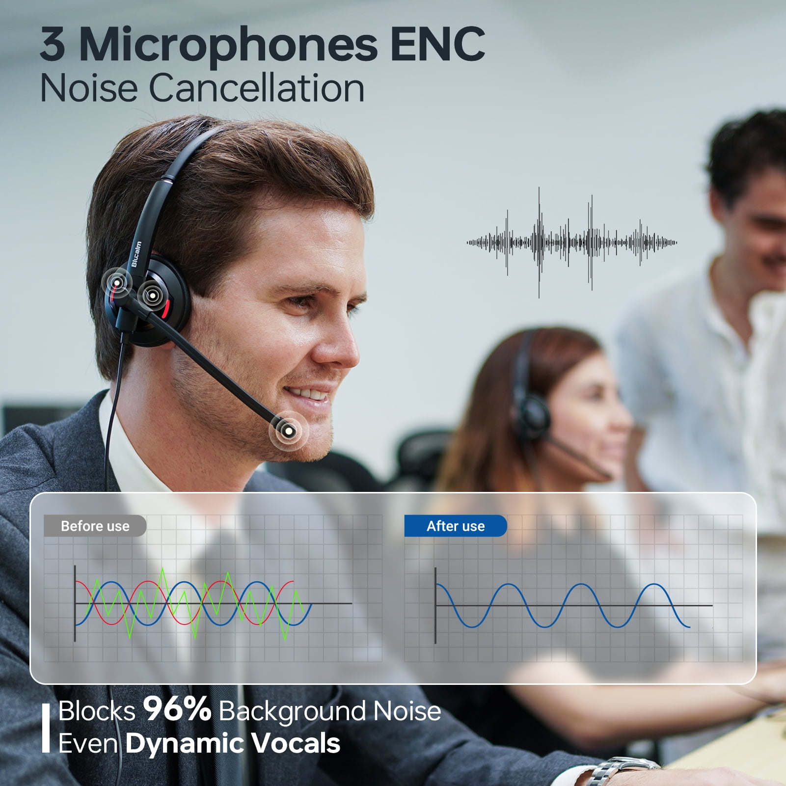 Blucalm USB Wired Headset with AI Noise Cancelling Microphone, On-Ear Computer Headset with In-Line Control for PC, Laptop, Home, Office, Call Center, Zoom, Teams, Skype, Black