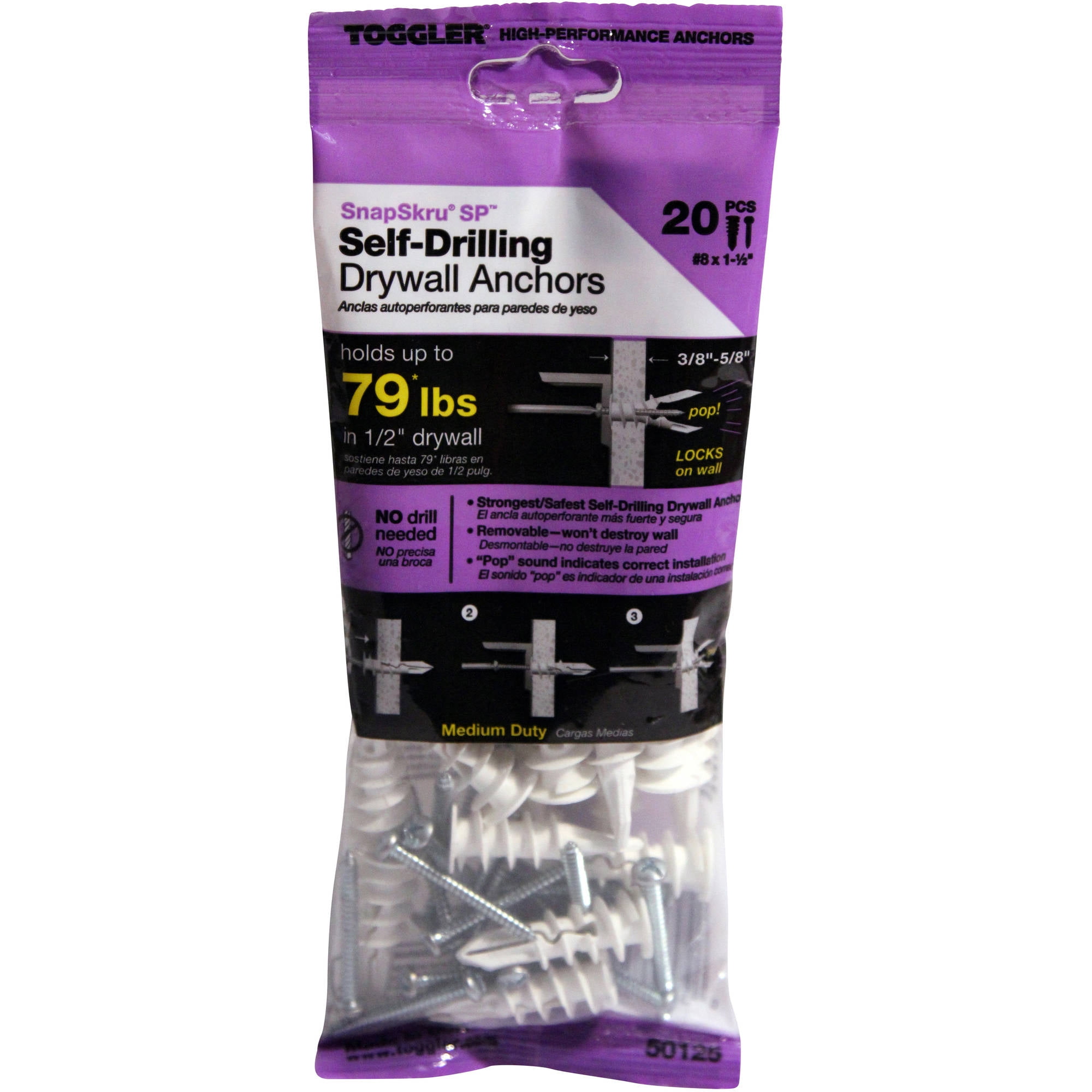 Toggler Snapskru Sp SelfDrilling Drywall Anchors For 3/8" 5/8" Walls