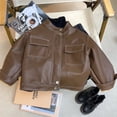 thumbnail image 5 of MXIEZI 1-14T Kids Toddler Boys Fall Spring Leather Coat Jacket Baby Zip up Casual Outerwear, 5 of 8