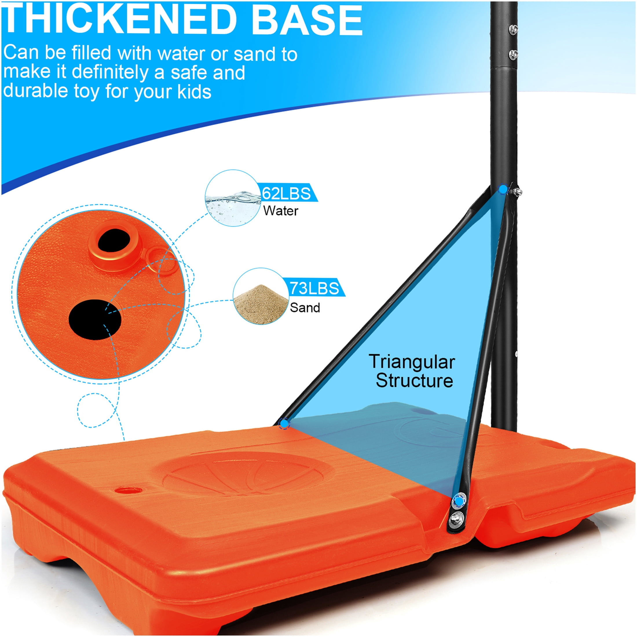 JERFIT Portable Basketball Hoop with Wheels, 5.6-7ft Height Adjustable Goal System for Youth Kids, 28" Backboard, Indoor Outdoor Use with Sand/Water Base