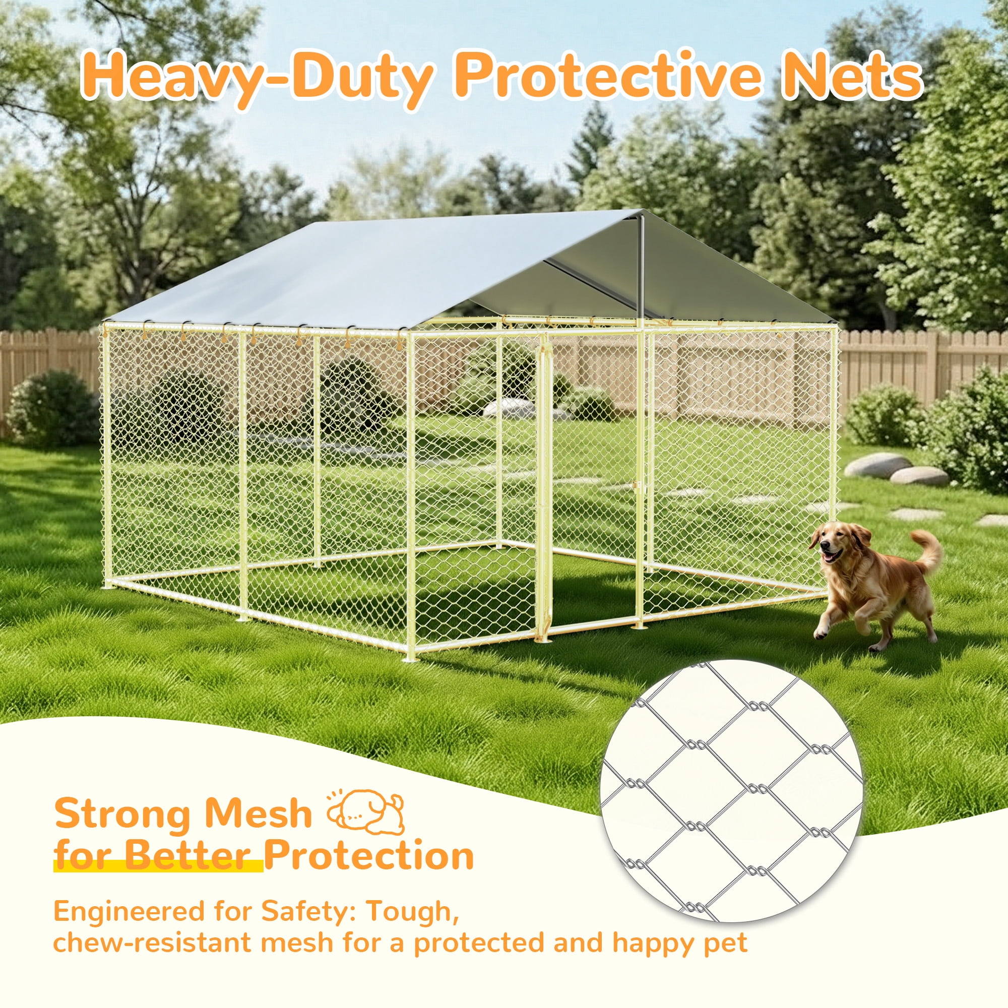 TIME RAY 10x10 Outdoor Dog Kennel Outside Heavy Duty Dog Enclosure with Waterproof UV-Resistant Cover and Security Lock