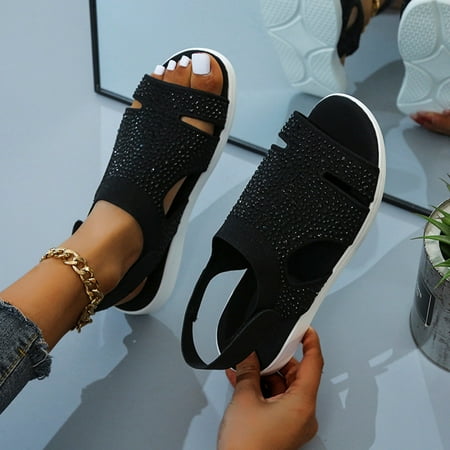 

HIBRO Womens Ladies Wedge Peep Toe Hook ＆ Loop Mesh Breathable Sandals Shoes