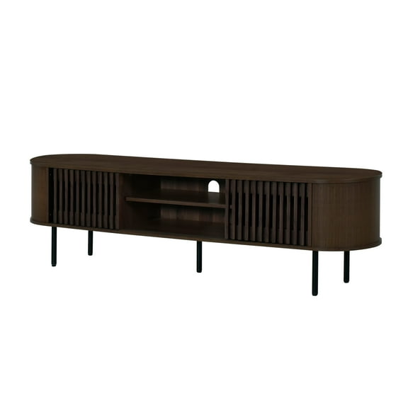 Brandon TV Stand Media Console, Shelf 2 Cabinets, Dark Brown, 71 Inch