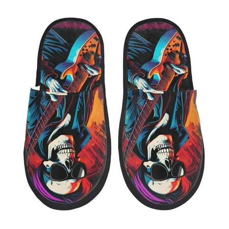 Balery Rock Skull Singer Slient Indoor Furry Fleece Comfort House Shoes Soft Non-Slip Home Shoes Cotton slippers House Slippers-- Medium