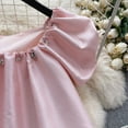 thumbnail image 5 of Blusas Mujer Slash Neck Puff Sleeve Beading Solid Color Satin Blouse for Women A-line Exposed Shoulders Camisas Summer Dropship, 5 of 6