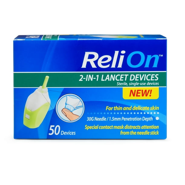 ReliOn 30 Gauge Needle 2In1 Lancing Device for sensitive skin 50ct
