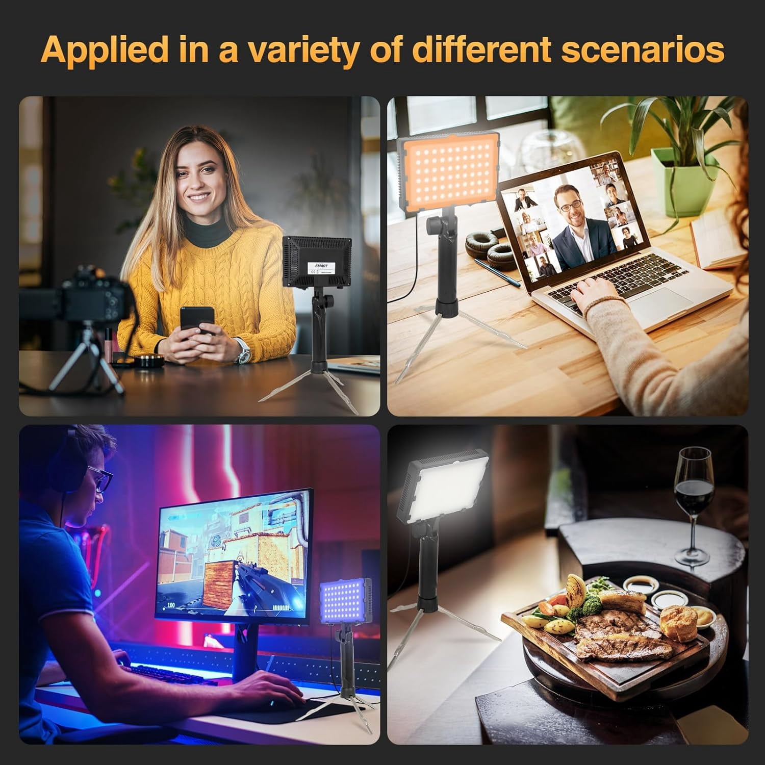 EMART LED Continuous Portable Photography Lighting Kit for Table Top with Adjustable Tripod Stand & Color Filters - 2 Packs