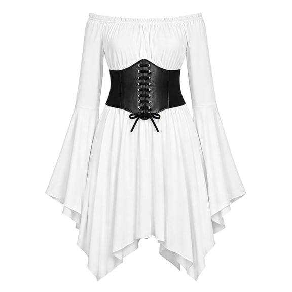 Yuhangmm Girls Renaissance Dress Off Shoulder Pirate Halloween Medieval Vintage Dress with Belt White 4-5 Years