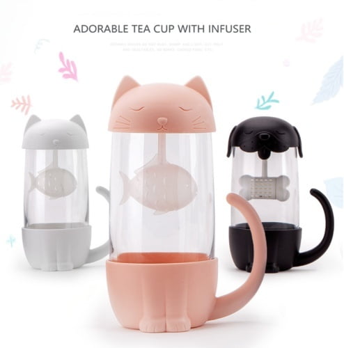 Cat Tea Coffee Mug With Fish Infuser Glass Cup for Home Office Kitchen Cafe 