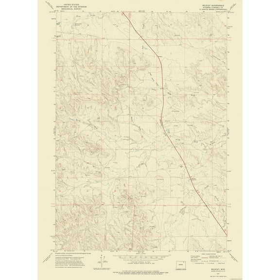 Topographical Map - Wildcat Wyoming Quad - USGS 1971 - Vintage Wall Art