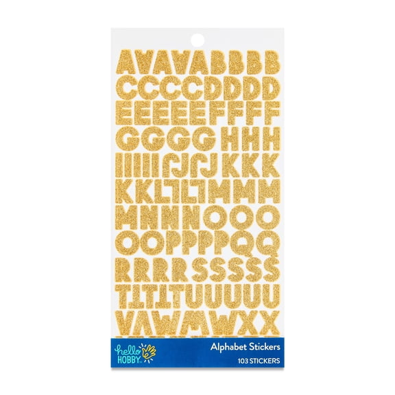 Hello Hobby Gold Glitter Alphabet Stickers for Craft Projects, 103 Count