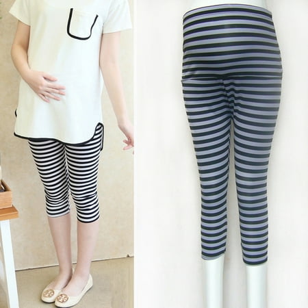 

Tejiojio Maternity/Labor/Nursing Clothing Clearance Pregnant Women Maternity Seven-quarter Stripe Print Casual High Waist Pants
