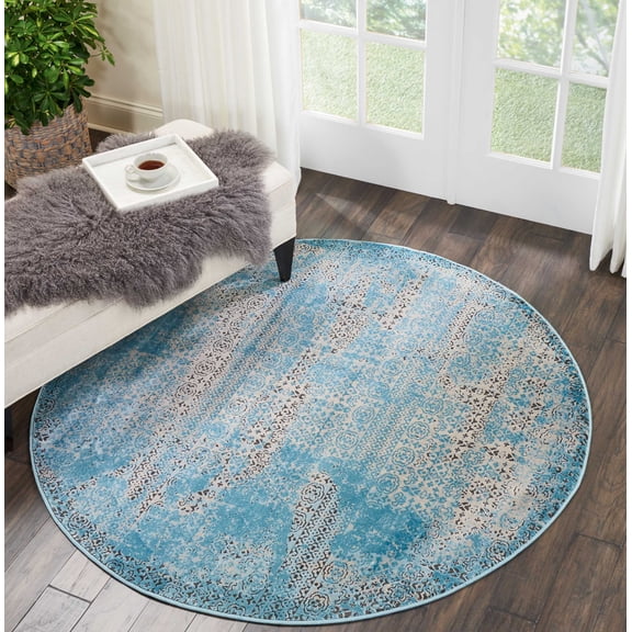 Nourison Karma Vintage Blue 5'3" x ROUND Area Rug, (5 Round)