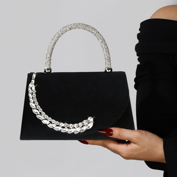 Jaucin Women's Rhinestone Evening Clutch Shiny Handbag Wedding Dinner Party Purse Chic Satin Clutch