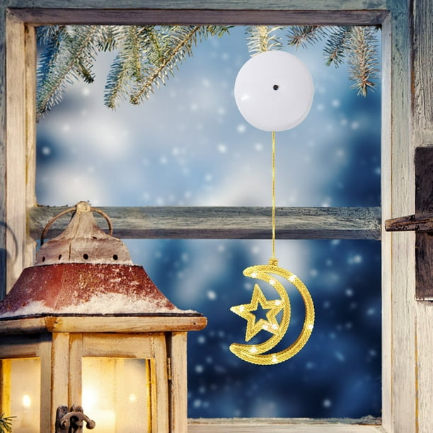 Xihbxyly Luz Led con Ventosa, Colgante de Papá Noel con Copo de Nieve y Ciervo, Funciona con Pilas, Luz Blanca Cálida, Decoración Navideña para El Hogar, Escaparate, Fiesta, Boda, 14,5 X 14 Cm.