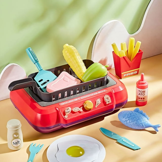 POINTERTECK DIY Fry Gourmet Cooking Box Kitchen Set Toy for Kids Pretend Play 20 PCS Play Food for Kids Kitchen Playset Kids Play Kitchen Accessories Play Cooking Toys