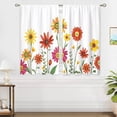 thumbnail image 4 of Red Boho Floral Small Kitchen Curtains Watercolor Flower Window Treatment Plant Bohemian Wildflower Rod Pocket Cafe Short Window Curtains for Bathroom Room Tier Treatment Drapes 27.5x39 inch, 4 of 7