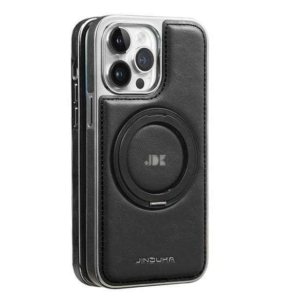 Allytechgroup Case for iPhone 16 Plus with Ring Holder, PU Leather Support Wireless Chagring Shockproof Protective Magnetic Back Cover for iPhone 16 Plus, Black