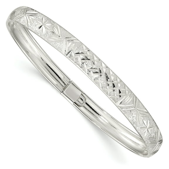 Beautiful Sterling Silver 6.5mm Laser and Diamond-cut Flexible Bangle