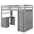 thumbnail image 2 of Twin Size Wooden Loft Bed with Storage Shelves, Drawers, Built-in Desk,and Wardrobe, Full-length Guardrails, Gray, 2 of 9