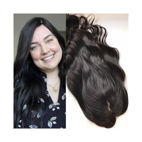 European Human Hair Topper 12x13CM Silk Top Skin Base with PU Around and 4 Clips, 8-22" Natural Wavy Virgin Hair Pieces for Thinning Hair/ Hair Less
