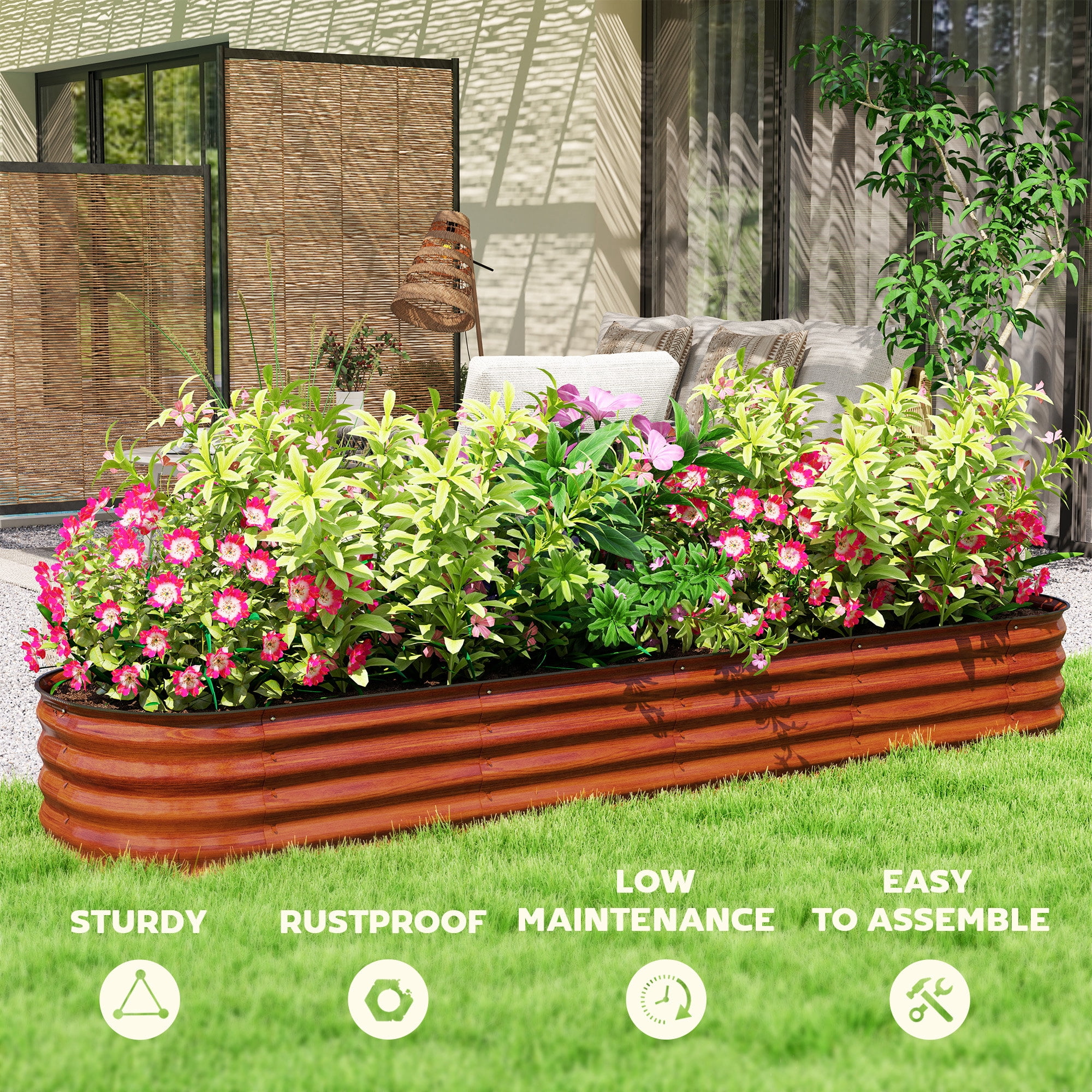 Planter Box with Safety Edging, Metal Galvanized Raised Garden Bed Kit