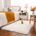 thumbnail image 3 of LAICAIW Fluffy Faux Fur Sheepskin Rugs Luxurious Wool Area Rug for Kids Room Bedroom Bedside Living Room Office Home Decor Carpet (3ft x 5ft, White), 3 of 7