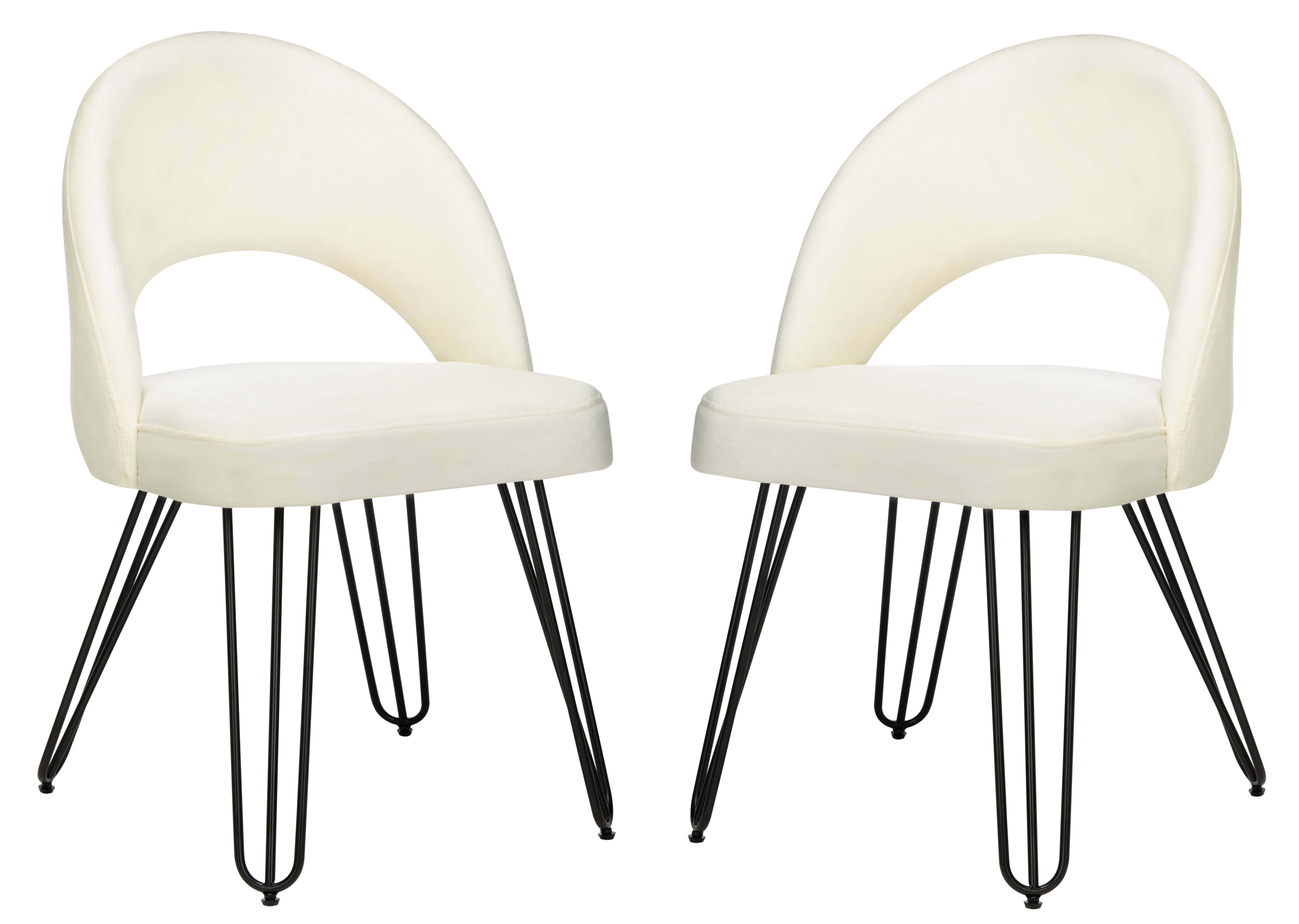 SAFAVIEH Jora Velvet Retro Dining Chair, Set of 2, Cream/Black