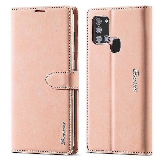 Funda de cuero con tapa horizontal mate para Samsung Galaxy A21s Forwenw F1 Series, con fuerte magnetismo, con soporte, ranuras para tarjetas, billetera y marco de fotos.