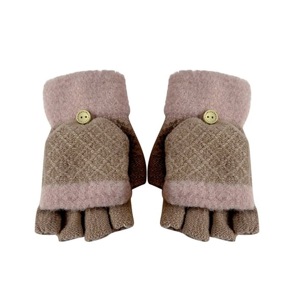Xfvqtps Womens Fingerless Gloves with Flip Cover Plush Knitting Color Blocking Simplicity Windproof Warm for Cold Weather Winter Mittens Coffee