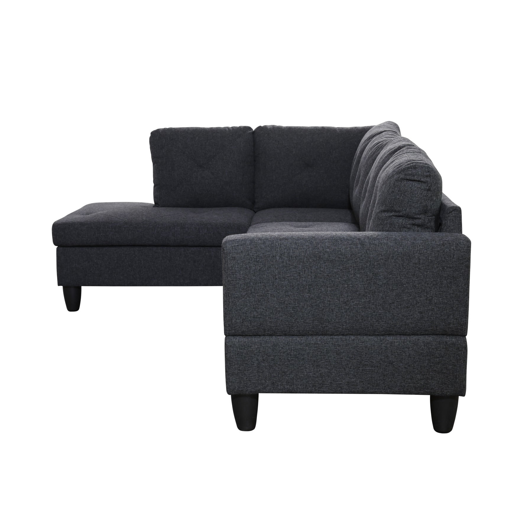Hommoo 2-Piece Linen L-Shaped Sectional Couches and Sofa Set, Modern Living Room Furniture Set, No Ottoman, Left Side, Black Grey