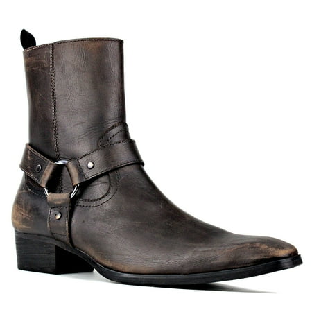 OSSTONE Dress Boots Chelsea Designer Boots for Men Zipper-up Leather Casual Heel Shoes JY017-Vintage Brown-11.5 Vintage Brown