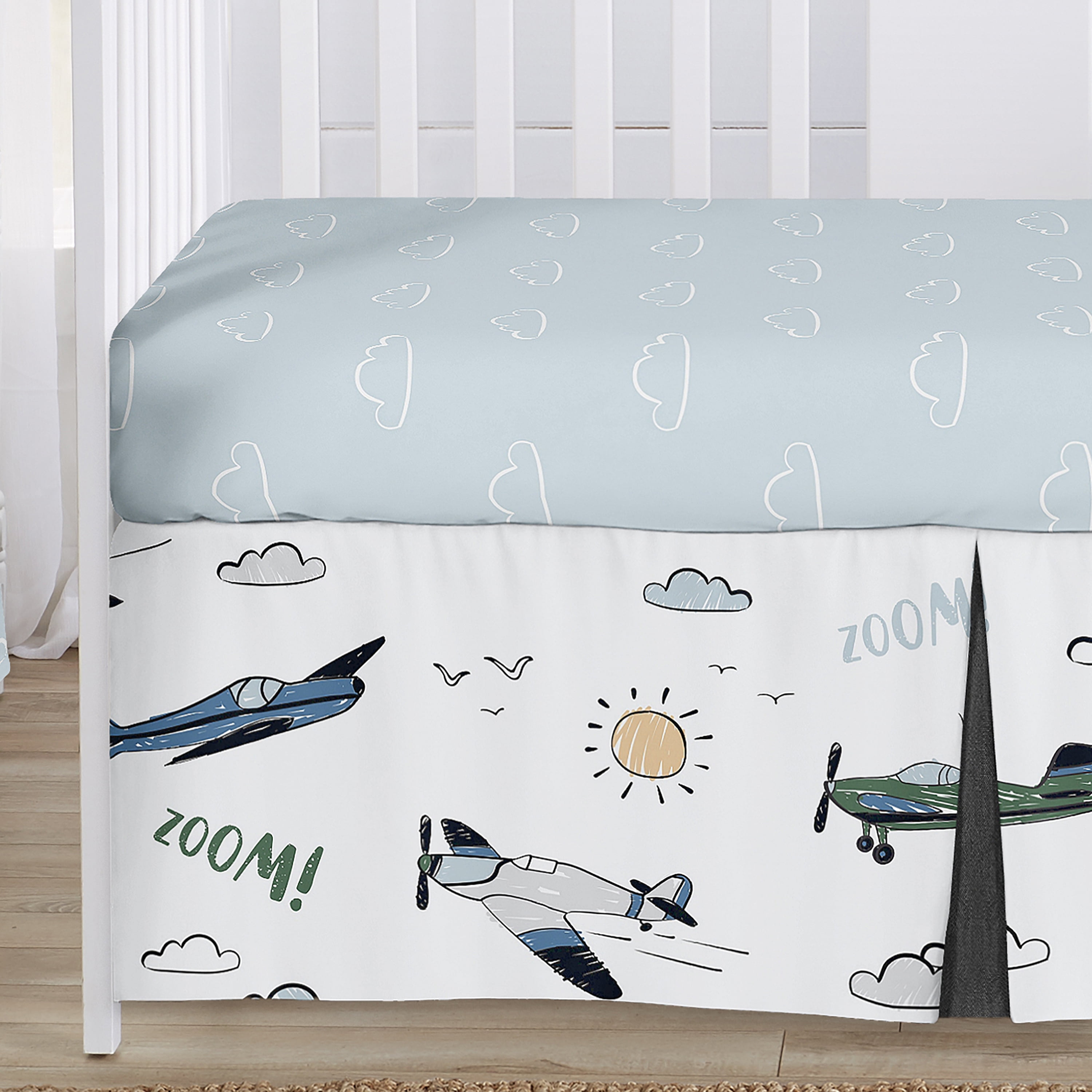 Sweet Jojo Designs Airplane Green and Blue Boy 4 Piece Crib Bedding Set