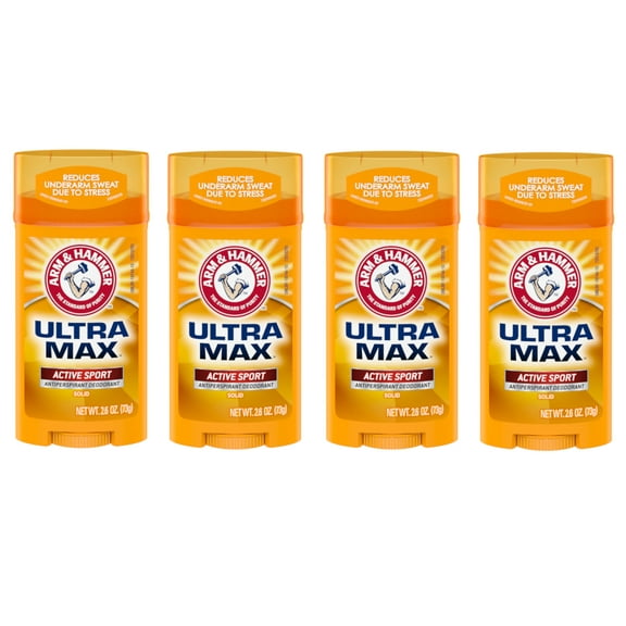 4 Pack Arm & Hammer ULTRAMAX Deodorant Invisible Solid Active Sport 2.60 oz Each