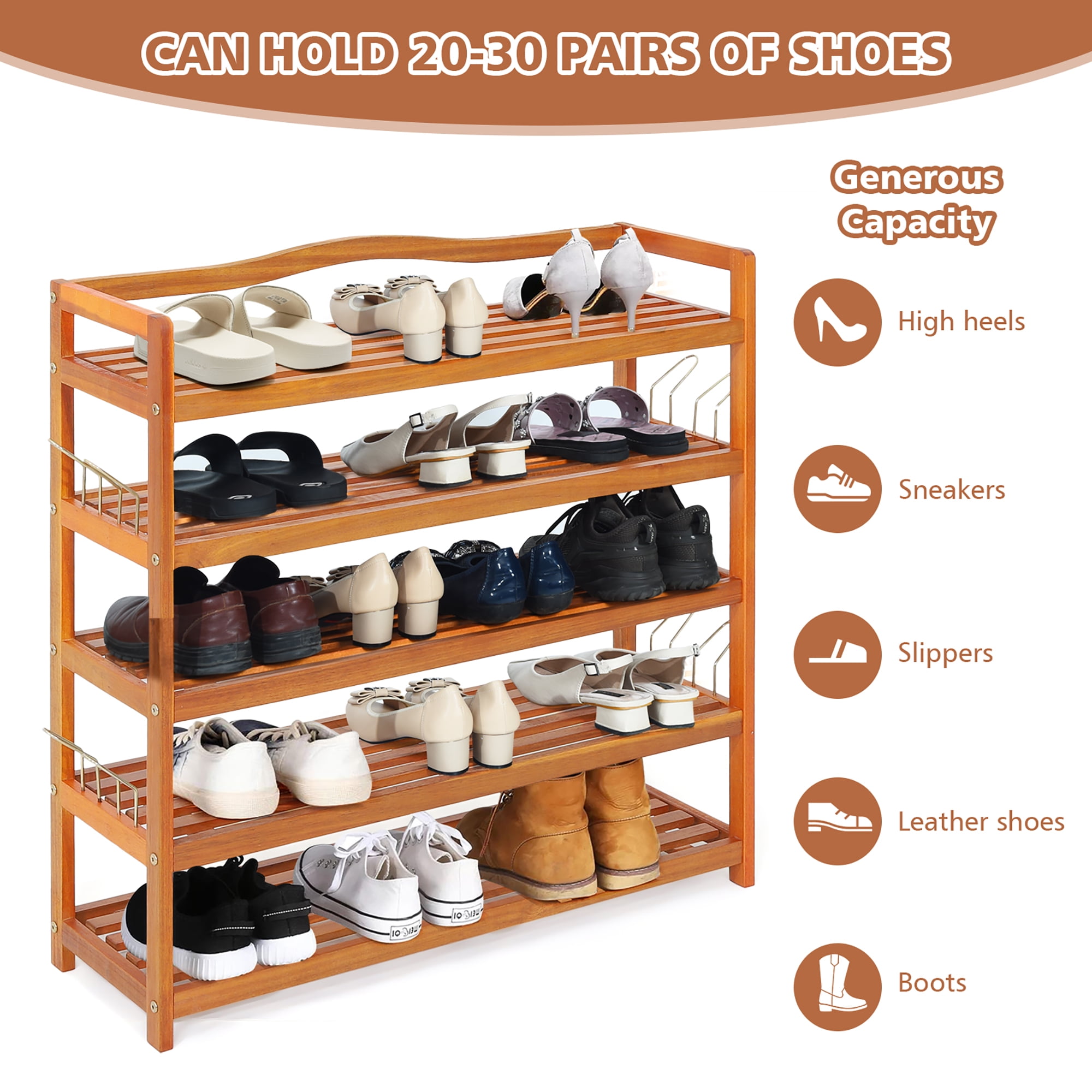 Costway 5-tier Wood Shoe Rack Freestanding Large Shoe Storage Organizer  Heavy-duty : Target