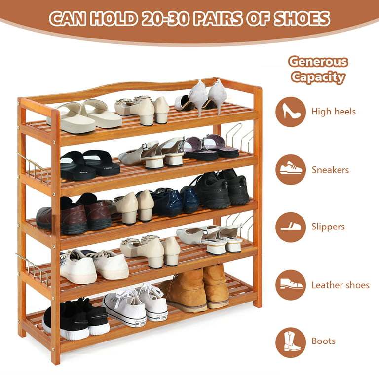 17 in. H 5-Pair White Wood Shoe Rack Bench 3-Tier Storage Shelf