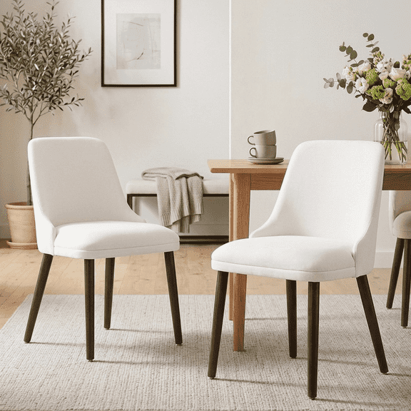 DRLOVELY Set of 4 Chenille Dining Chairs, Modern Upholstered Kitchen Side Chair with Solid Wood Legs, Beige
