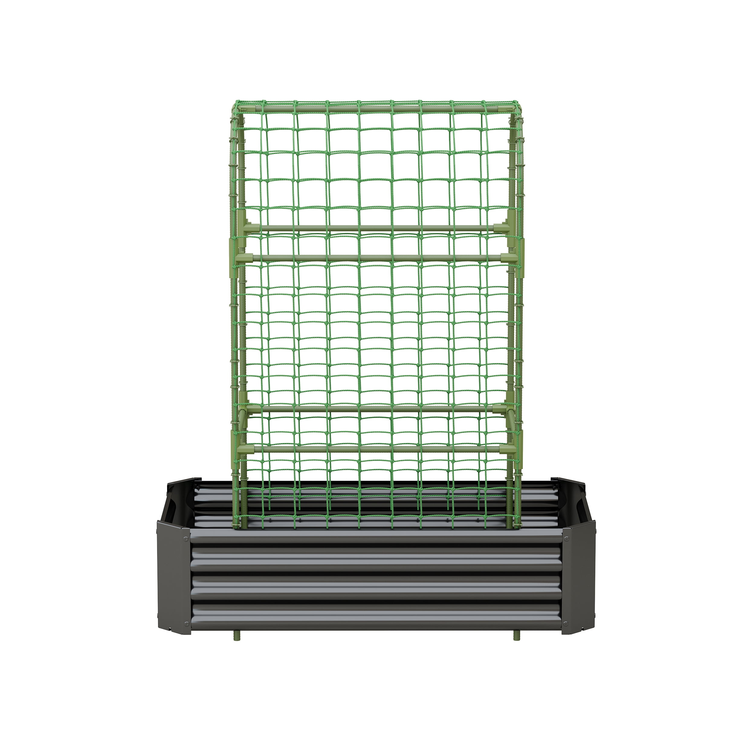 2-in-1 Galvanized Metal Raised Garden Bed with 59" Arch Trellis, 4×2×1 FT Outdoor Planter Box with Climbing Net for Vegetables Fruits Flowers