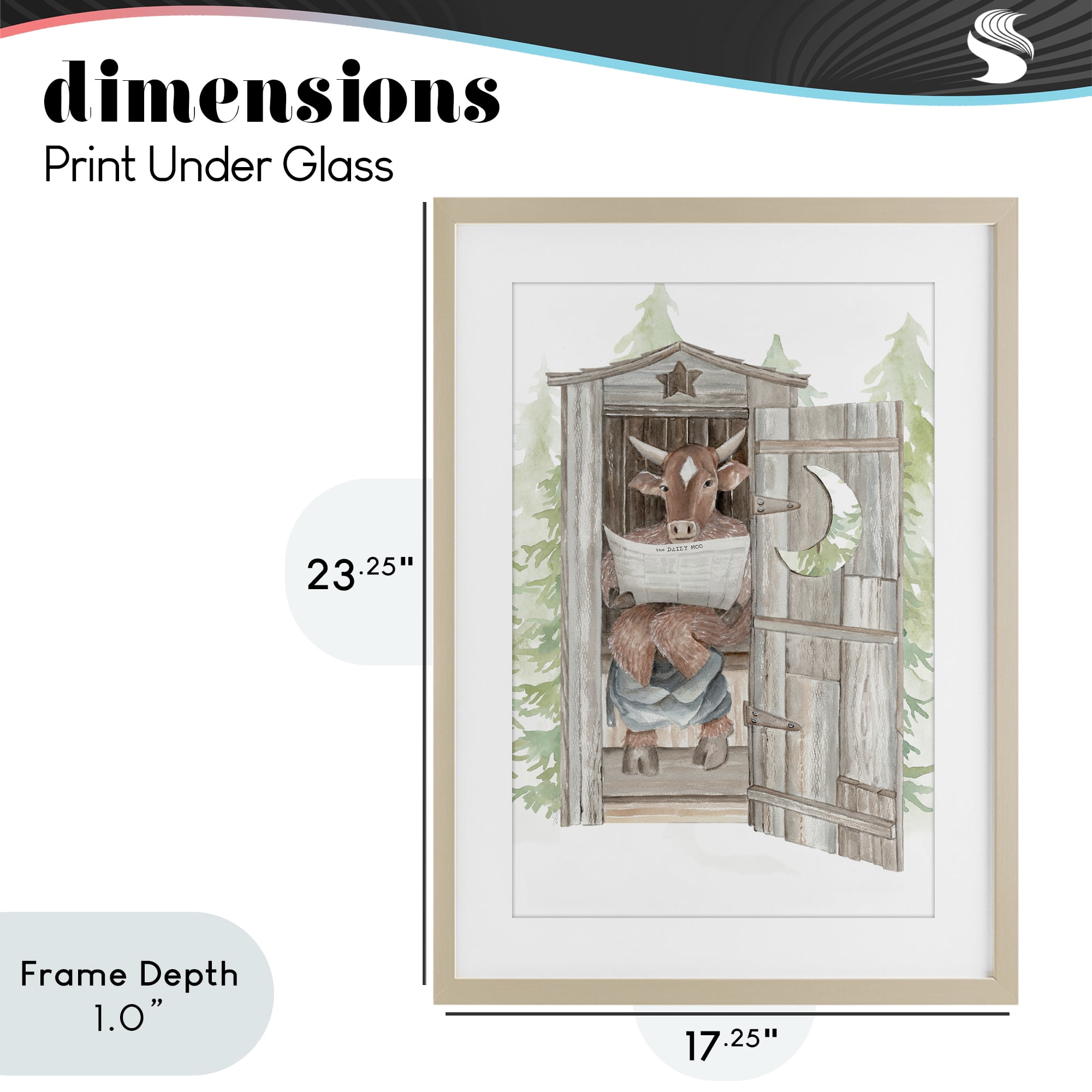 Stupell Industries Daily Moo Outhouse Reading Birch Framed Print Under Glass, design by Cindy Jacobs
